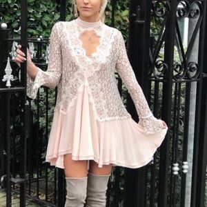 FREE PEOPLE Tell Tale Lace Tunic Dress PINK XS